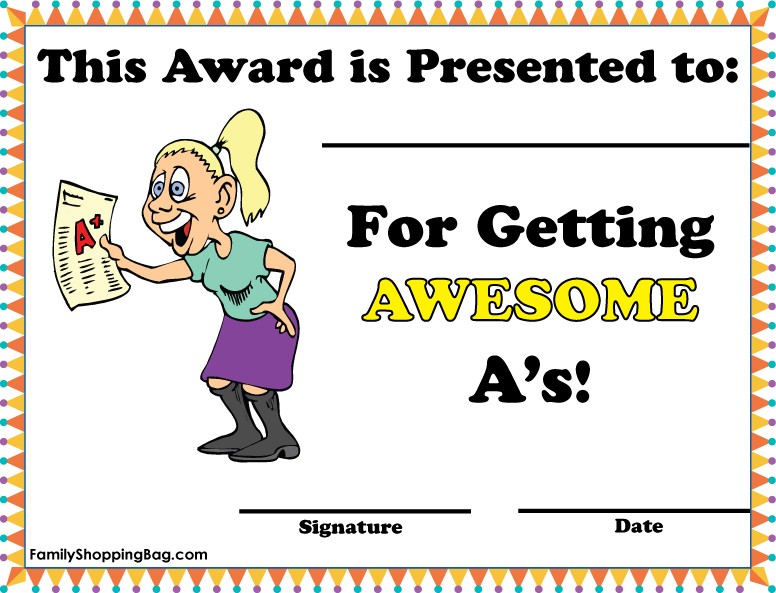 Awesome A's Award - Girl