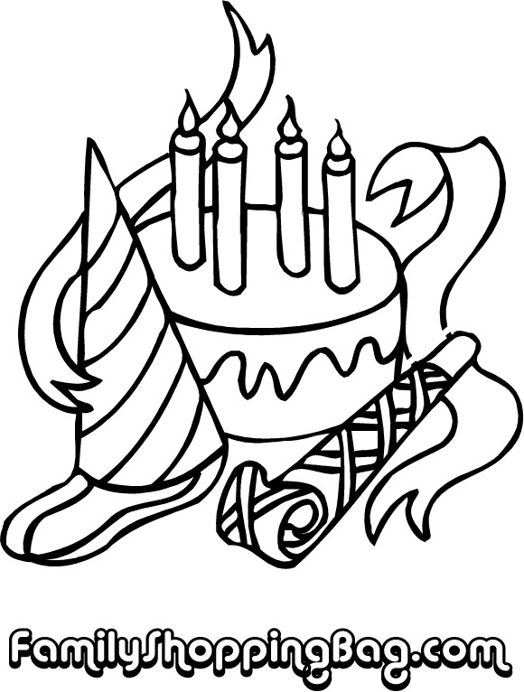 Cake, Hat and Blow Toy Coloring Pages