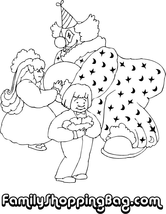 Clown and Two Kids Coloring Pages