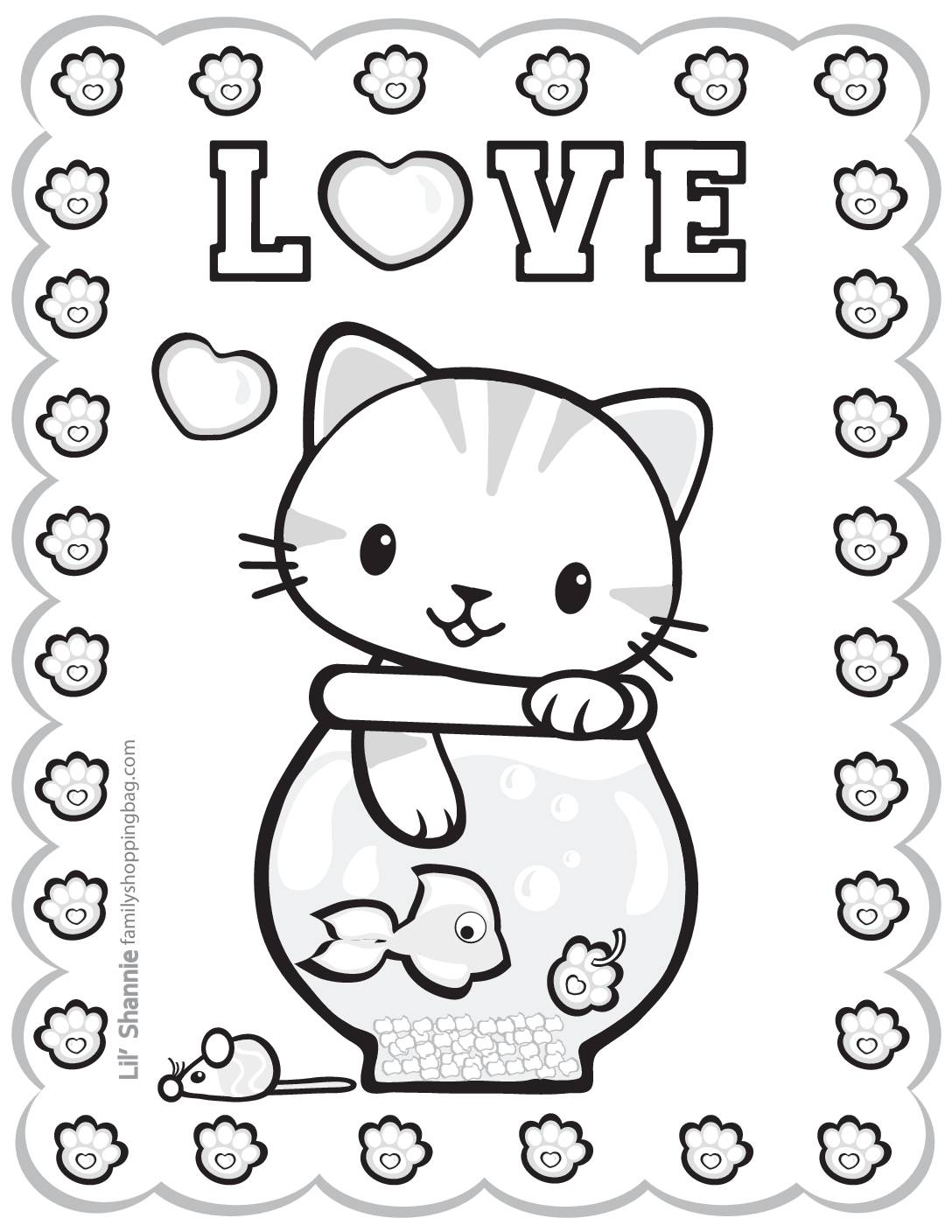 Coloring Page  Valentine Pups and Kittens  pdf