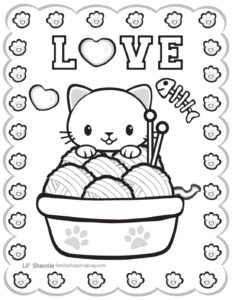 Coloring Page 3 Valentine Pups and Kittens