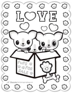 Coloring Page 4 Valentine Pups and Kittens