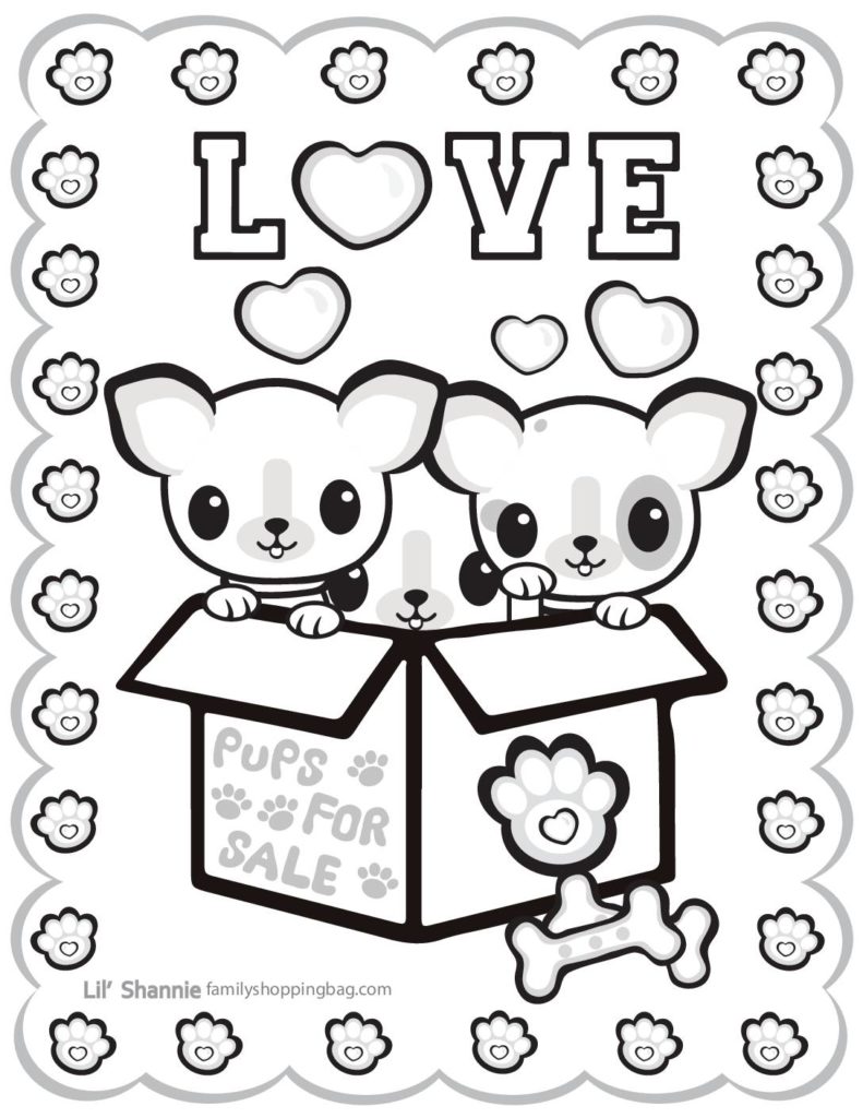 Coloring Page  Valentine Pups and Kittens  pdf