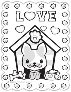 Coloring Page 5 Valentine Pups and Kittens