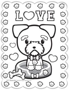 Coloring Page 6 Valentine Pups and Kittens