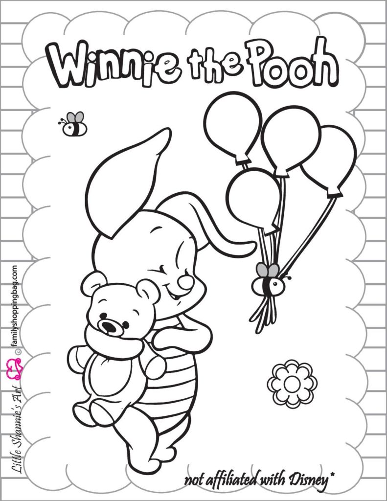 Coloring Page Pooh Shower Birthday  pdf