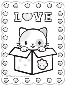 Coloring Page Valentine Pups and Kittens