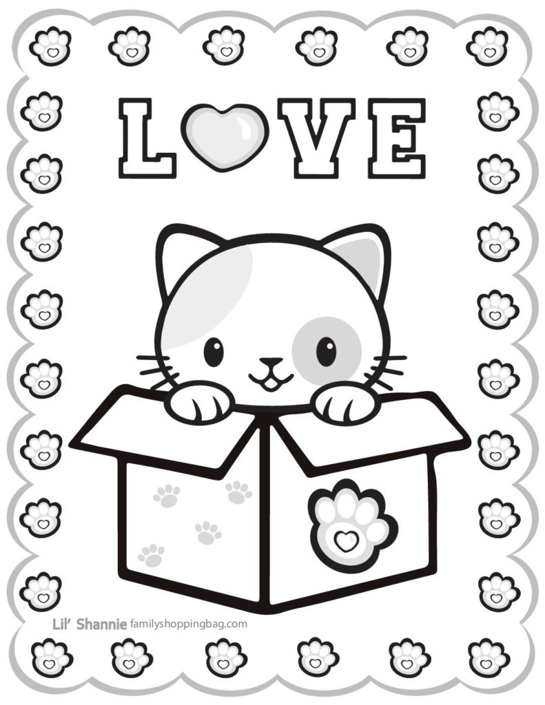 Coloring Page Valentine Pups and Kittens  pdf