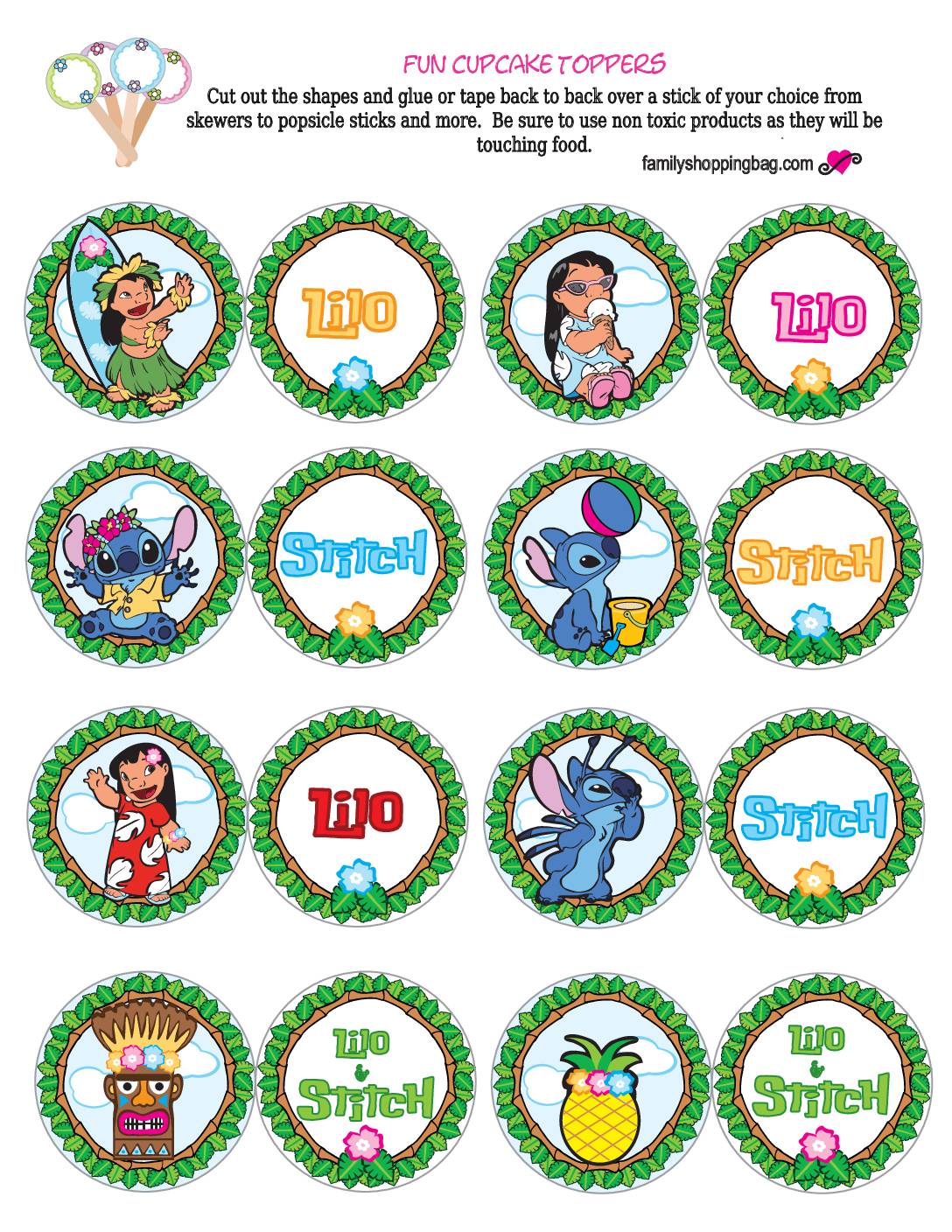 Lilo and Stitch Cupcake Toppers - Lilo and Stitch Stickers - Lilo and  Stitch Party Favors - Lilo and Stitch Party Printables - 100613