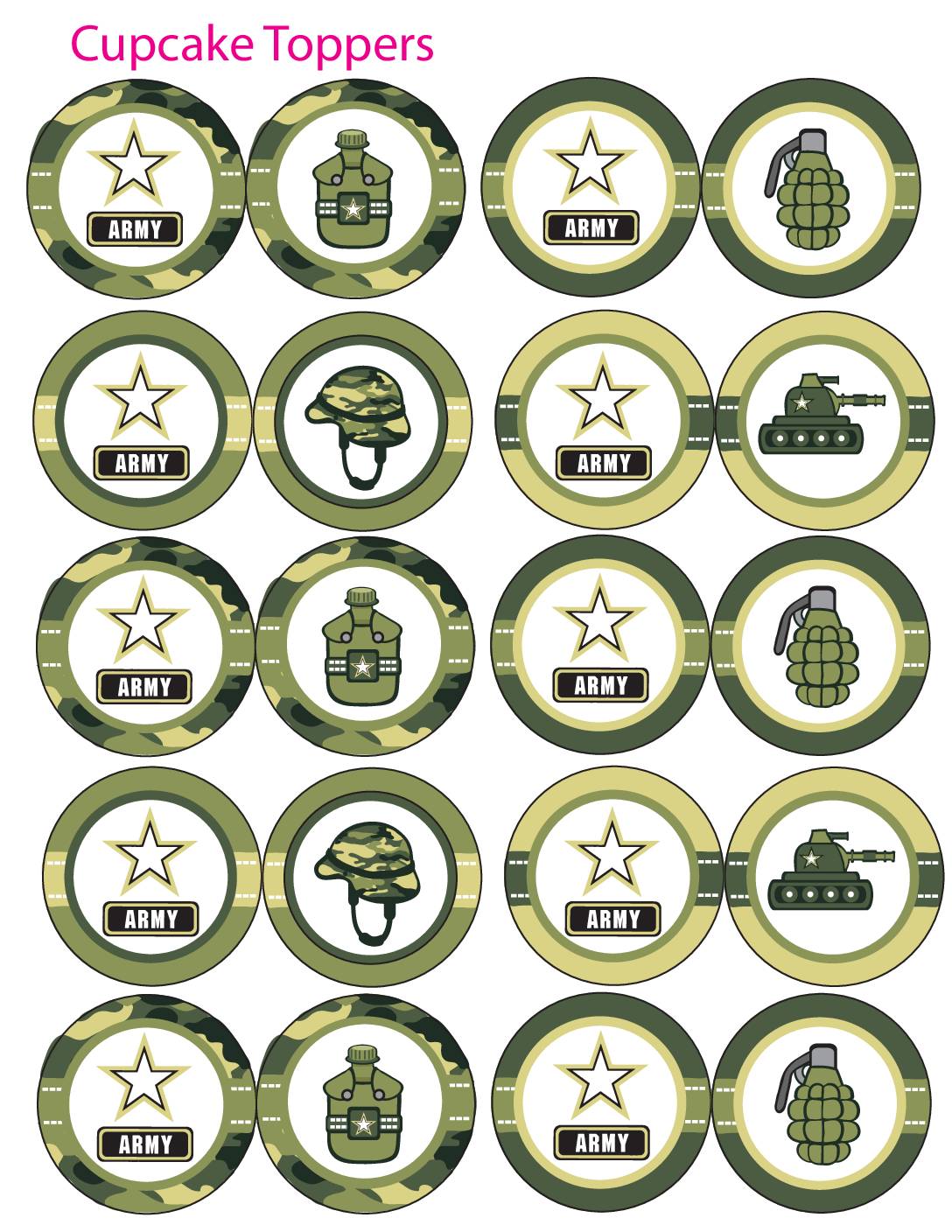 Cupcake Toppers army Cupcake Wrappers