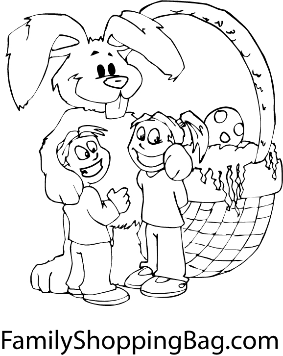 Easter Bunny & Kids Coloring Pages