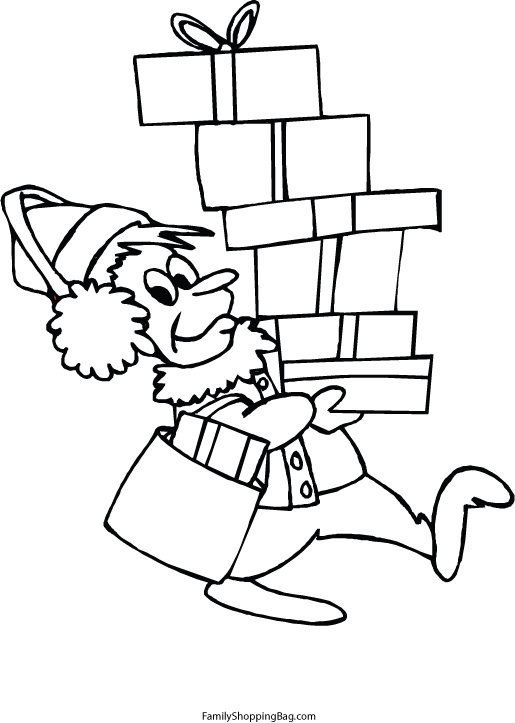 Elf with Gifts Coloring Pages