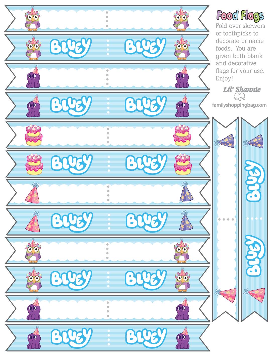 Food Flags Bluey Cupcake Wrappers