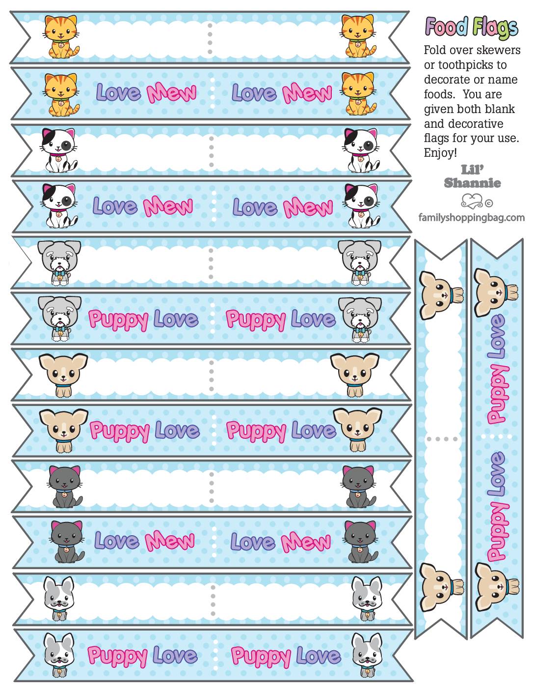 Food Flags Valentine Pups and Kittens Cupcake Wrappers