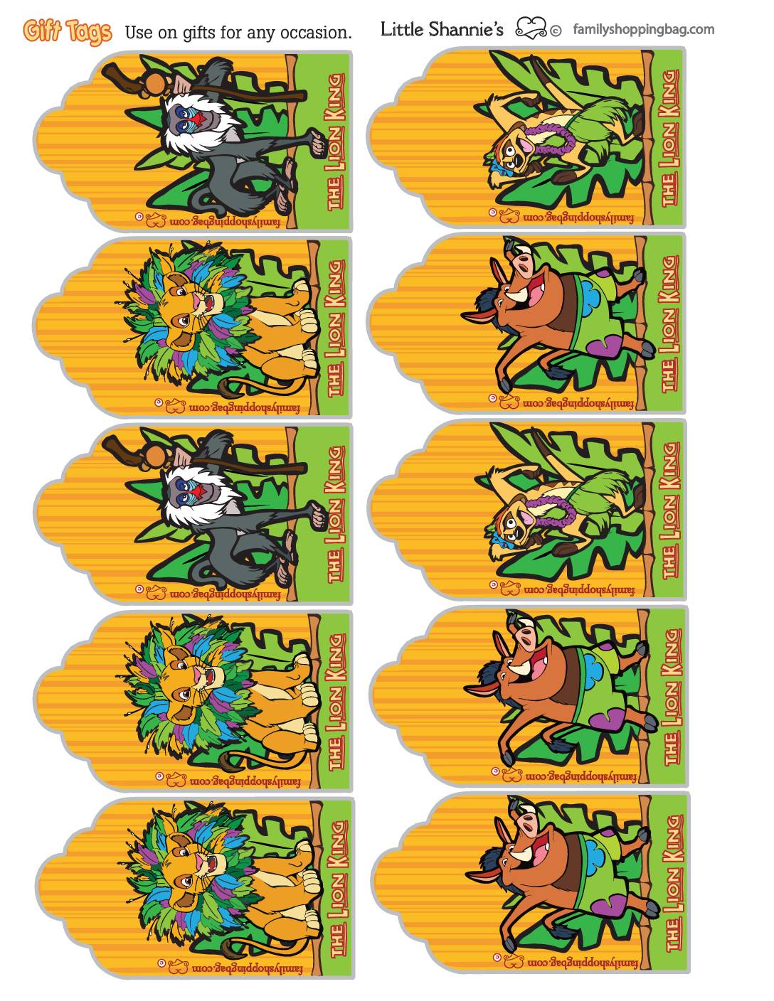 Gift Tags Lion King Gift Tags