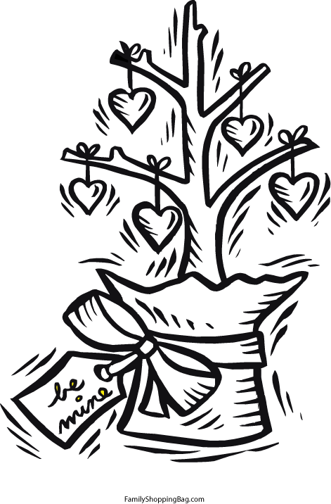 Hearts Hanging From Tree Coloring Pages