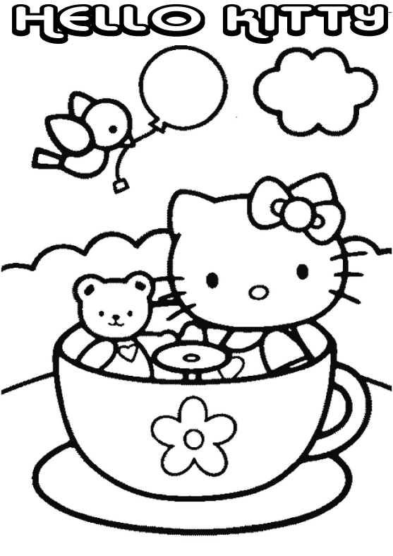 Hello Kitty Tea Cup Coloring Pages