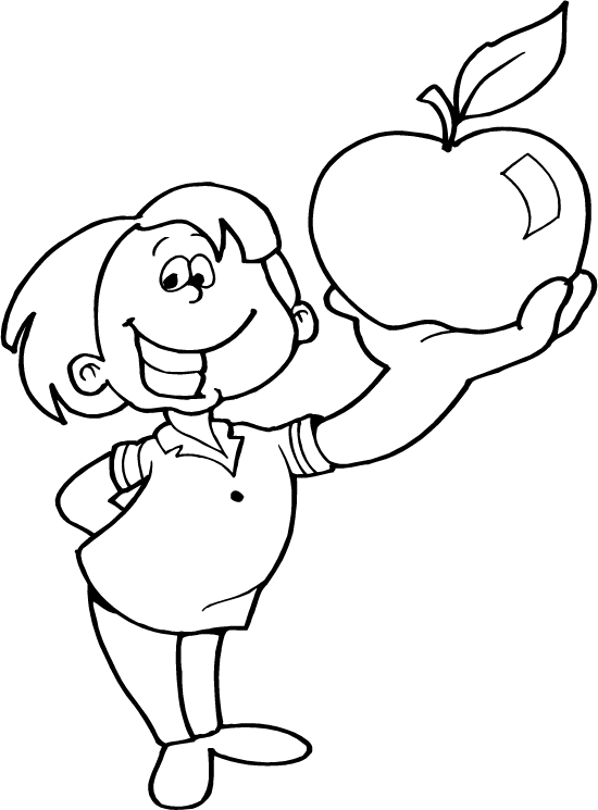 Kid with Apple Coloring Pages