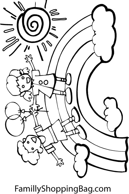 Kids On Rainbow Coloring Pages