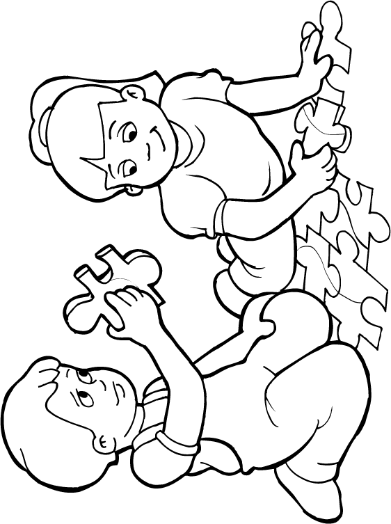 Kids Putting Puzzle Together Coloring Pages