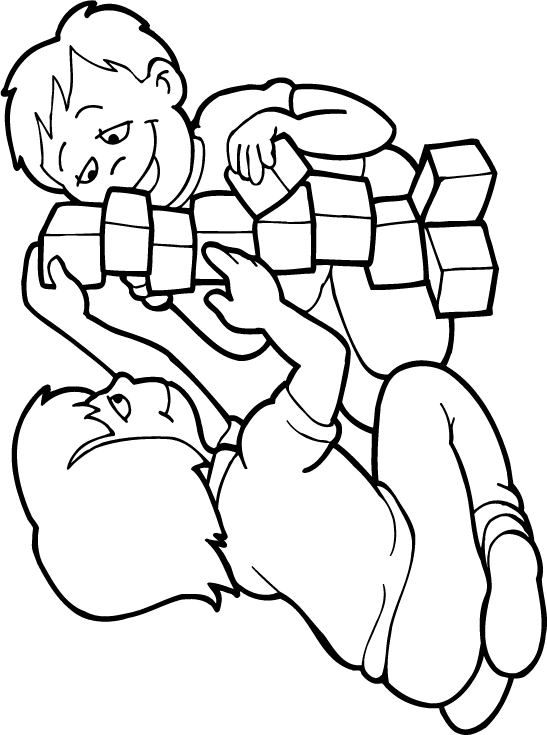 Kids with Building Blocks Coloring Pages