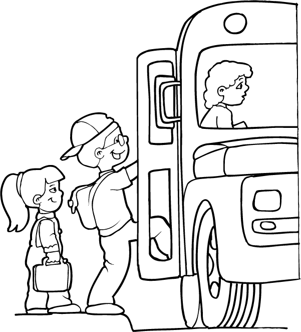 Kids with School Bus Coloring Pages