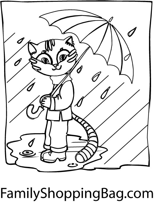 Kitty With Umbrella Coloring Pages