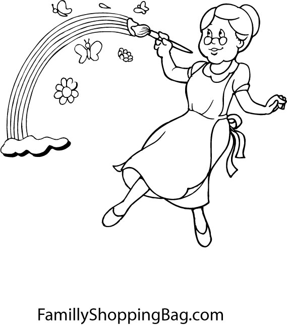 Lady Painting Rainbow Coloring Pages