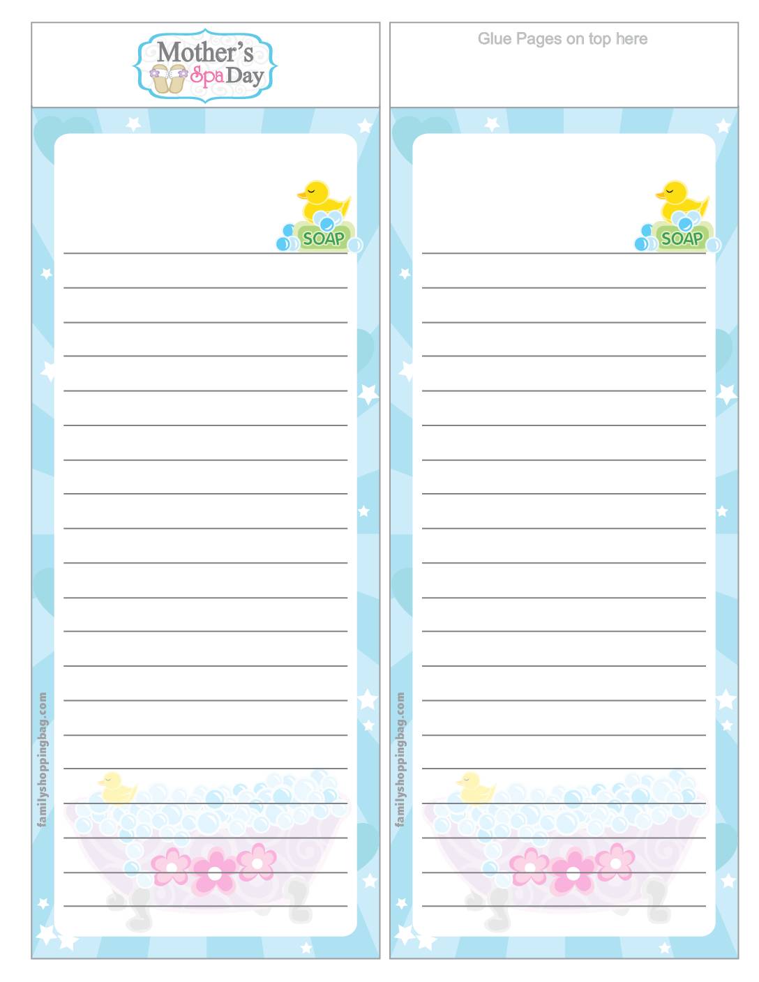 List Paer Moms Spa Day Stationery