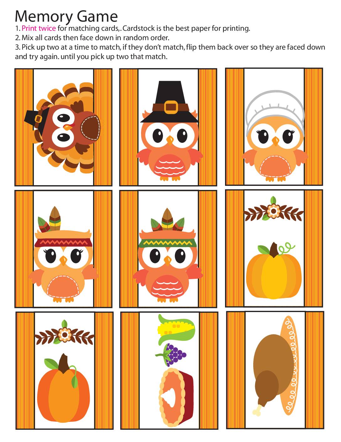 Memory Game Thanksgiving  pdf