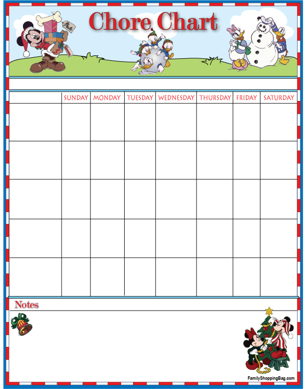 Mickey Mouse Christmas Chore Chart