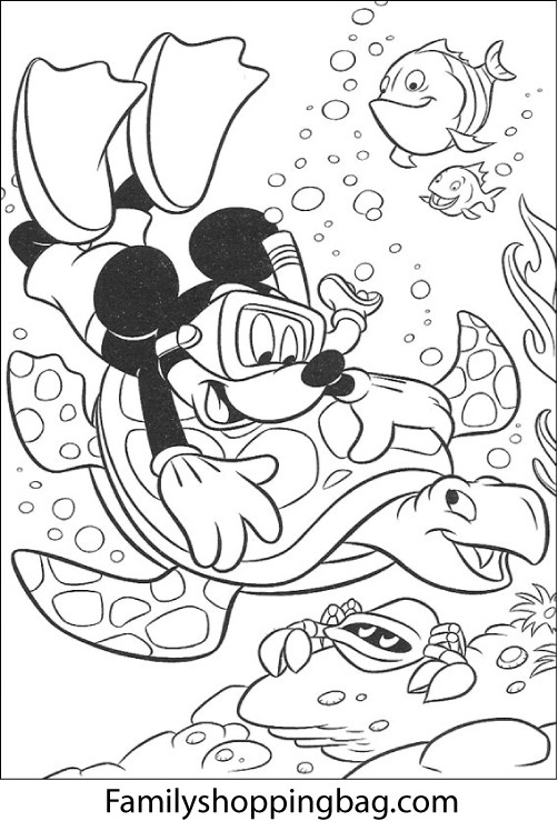 Mickey and Turtle Coloring Pages