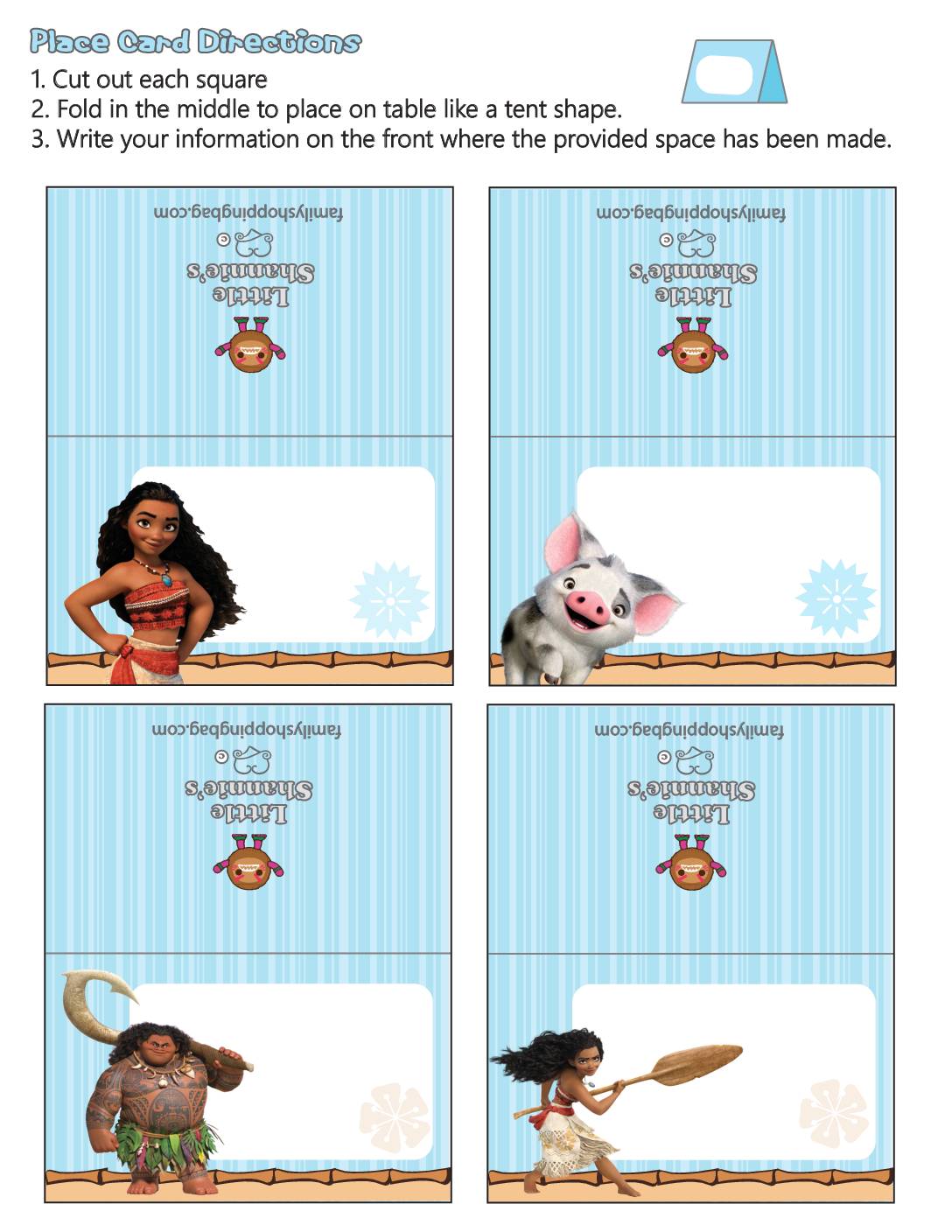 Place Cards Moana Place Cards