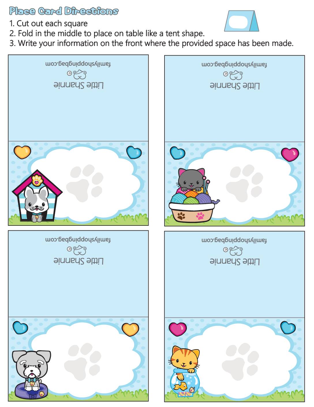 Place Cards Valentine Pups and Kittens