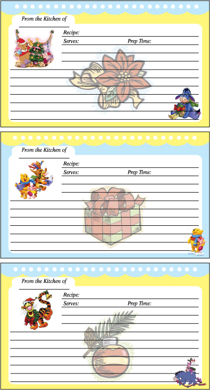 Pooh Holiday Recipe Card Recipe Cards