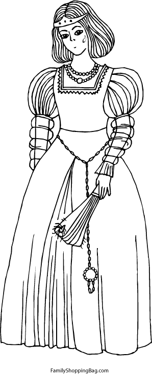 Princess with Fan Coloring Pages