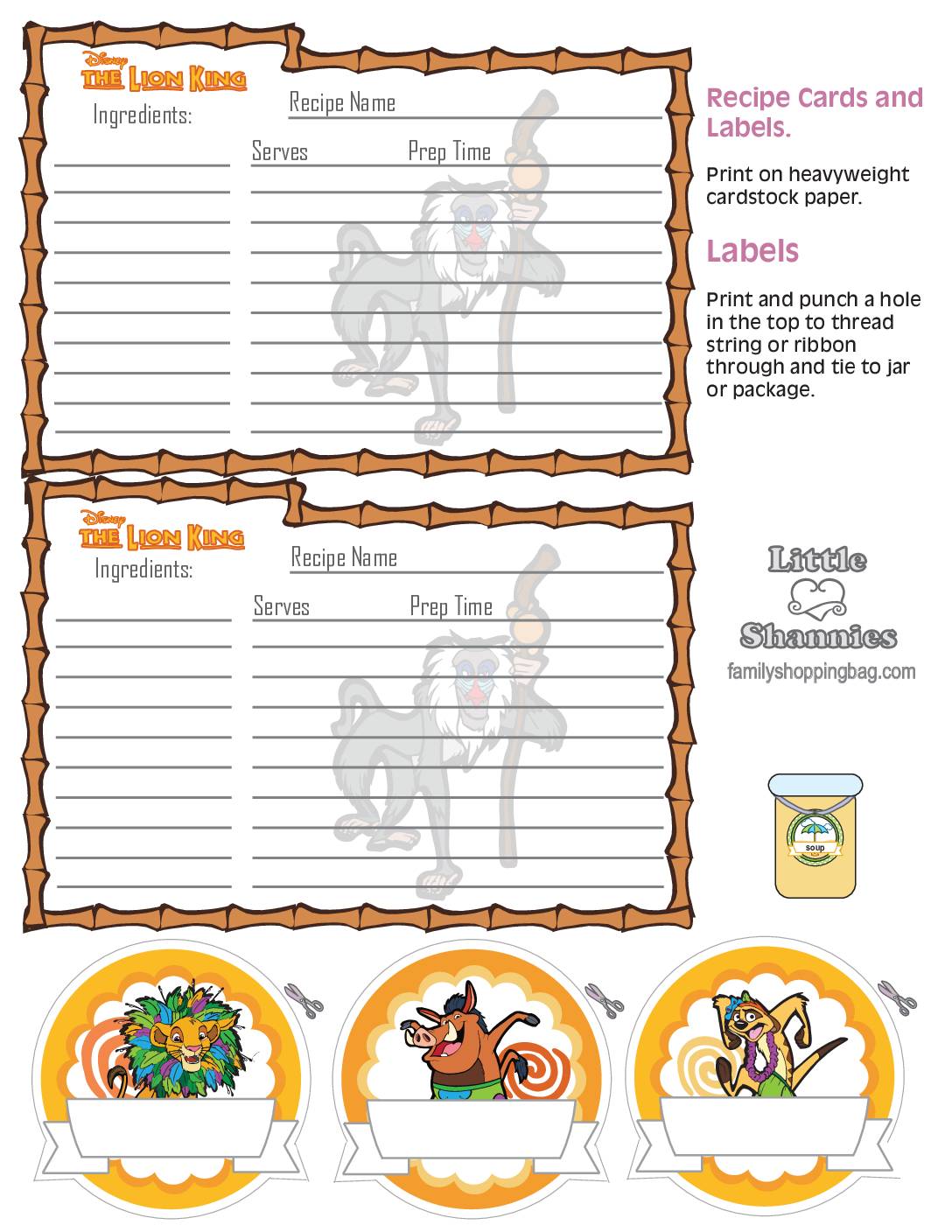 Recipe Cards Lion King