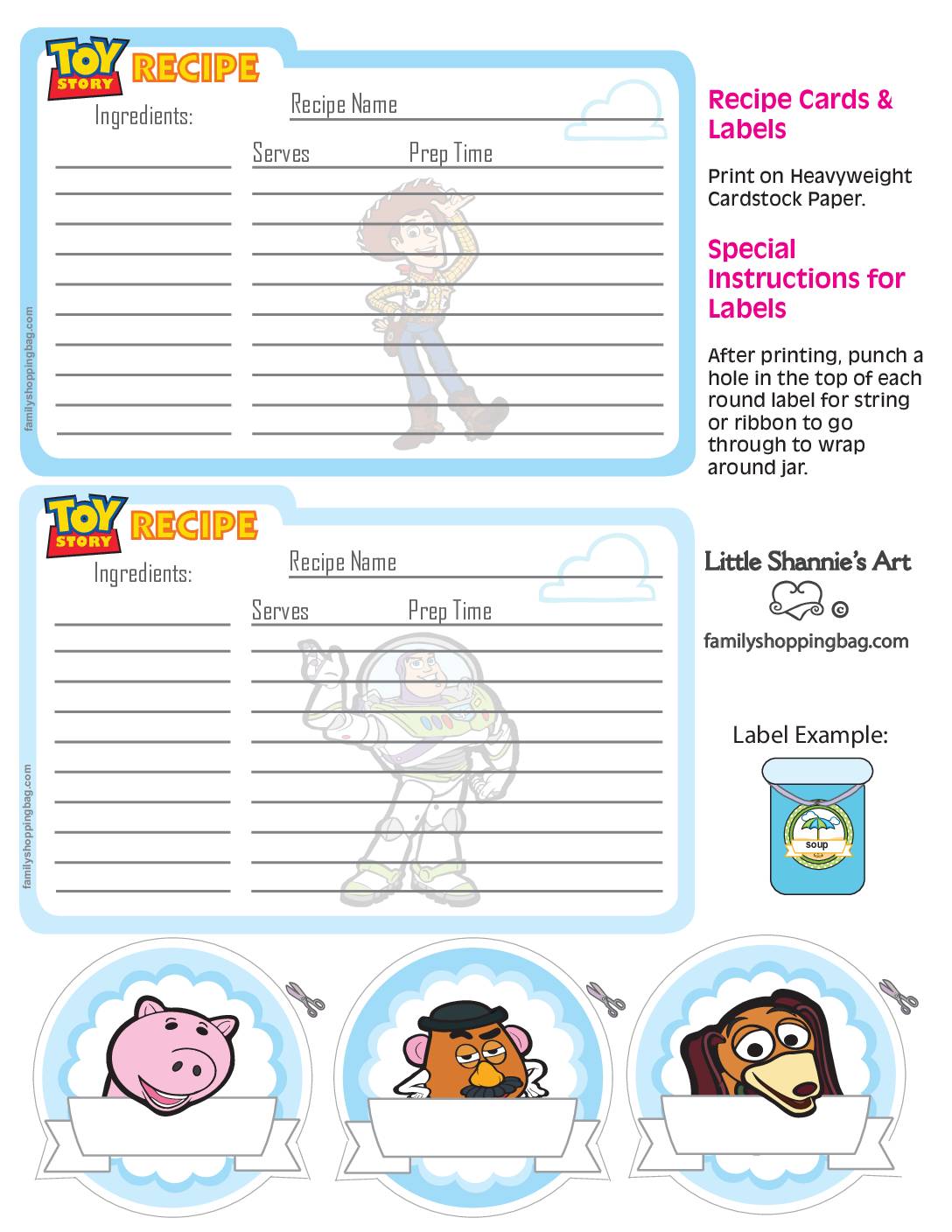 Recipe Cards Toy Story
