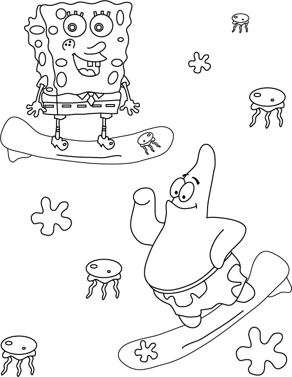 Spongebob and Patrick Surf Coloring Pages