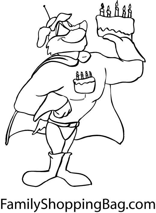Super Dog & Birthday Cake Coloring Pages