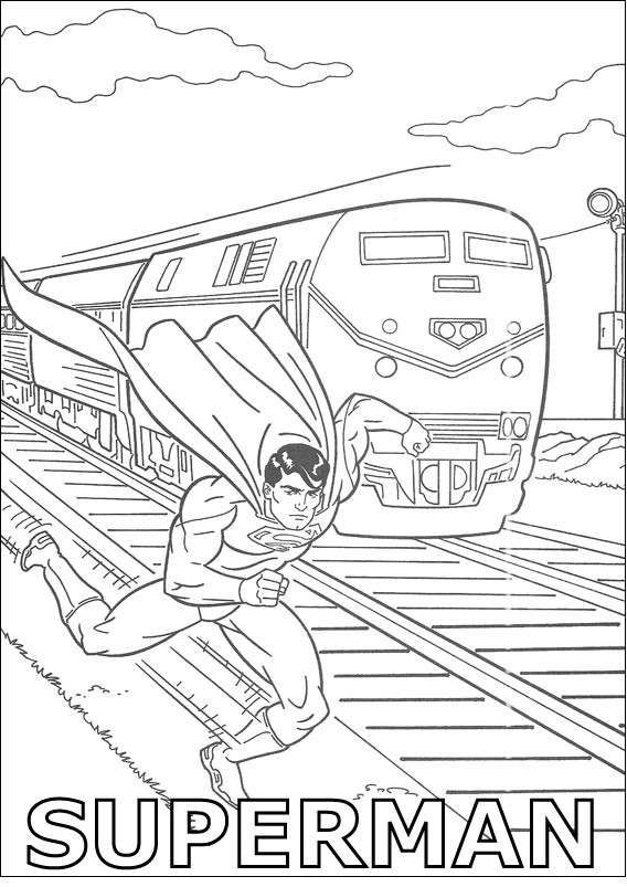 Superman and Train Coloring Pages
