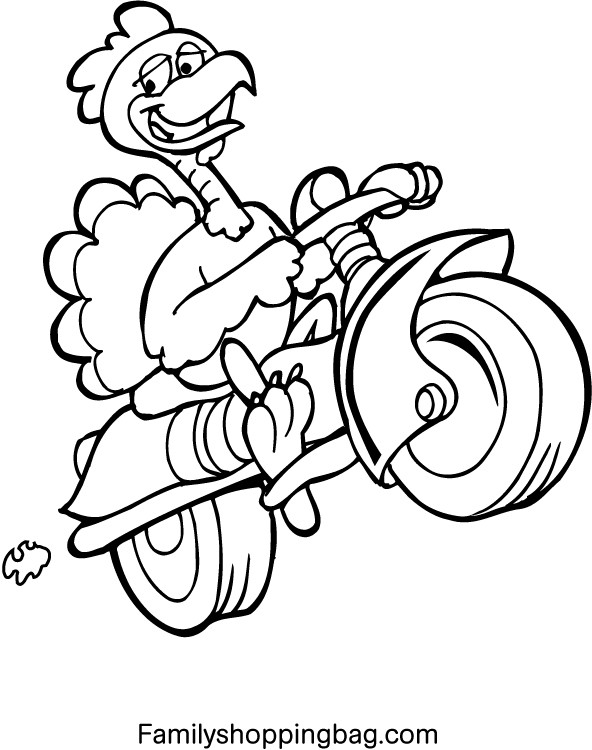 Turkey on Motor Cycle Coloring Pages