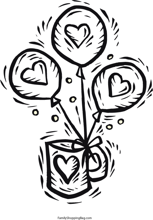 Valentines Mug & Balloons Coloring Pages