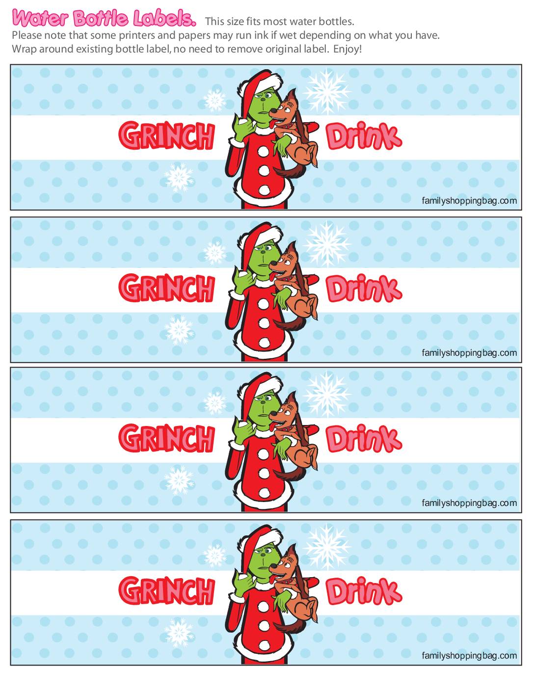 GRINCH WATER LABELS, Grinch Party, Christmas Party, Water Bottle