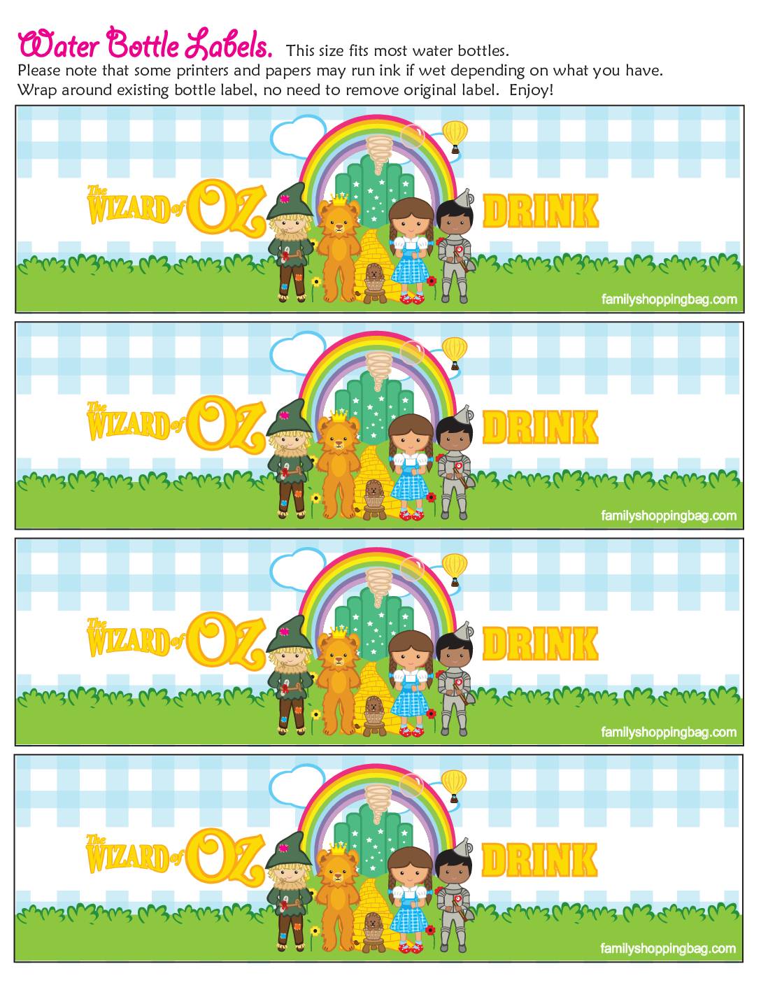Water Label Wizard of Oz Labels