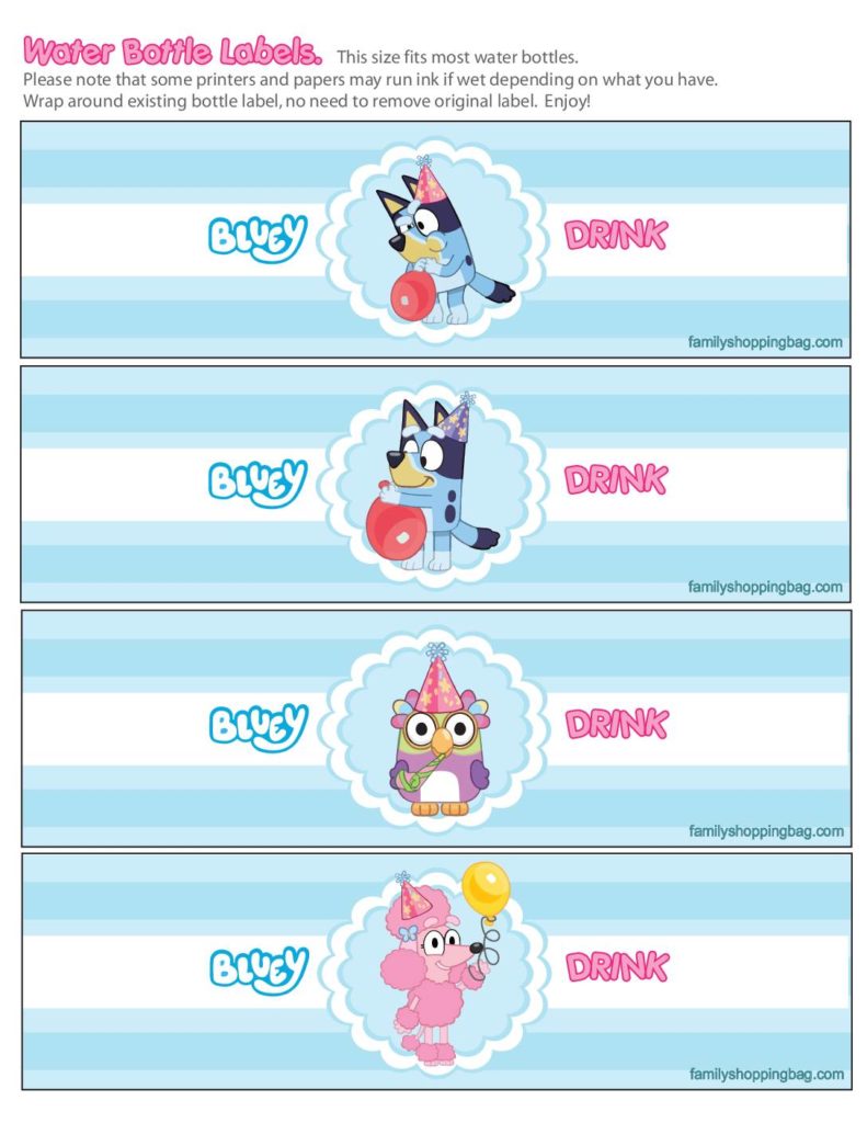 Water Labels Bluey  pdf