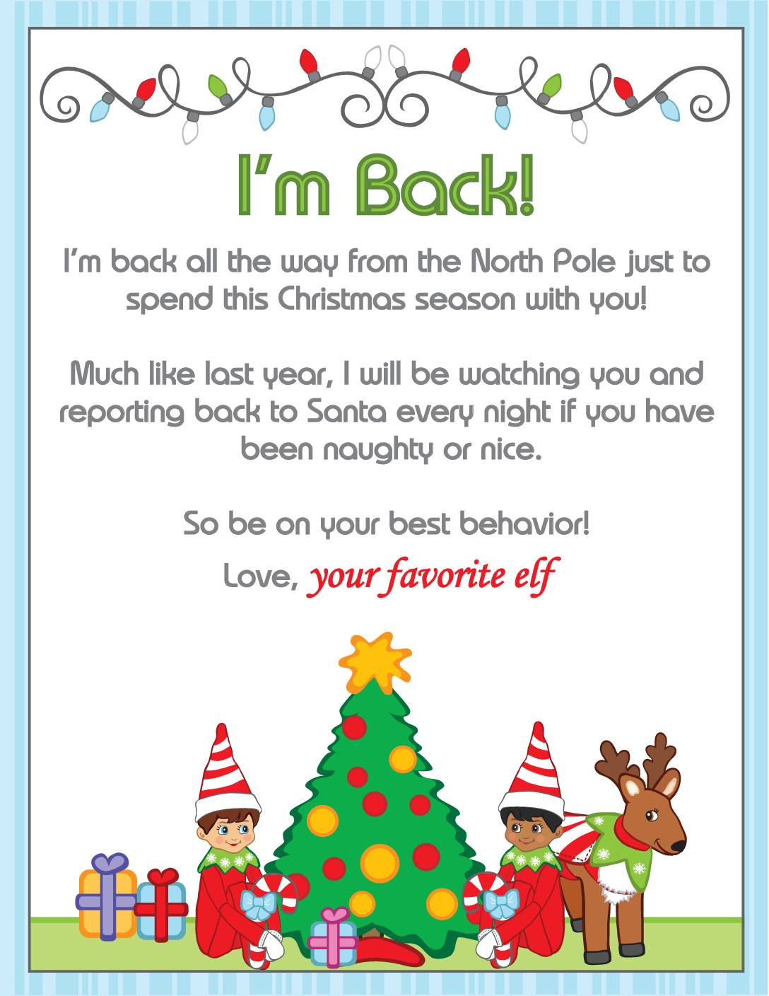 Im Back Free Elf On The Shelf Printables - Printable Templates Free