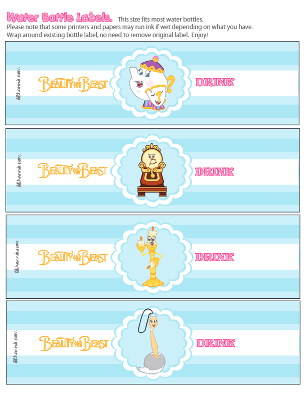 Beauty and the Beast Drink Labels
