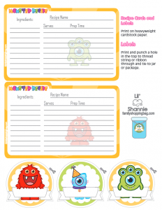 Monsters Party Recipe Cards