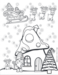 Christmas Gnome Flight Coloring Page